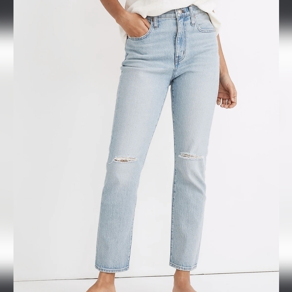 Madewell The High Rise Slim Crop Boyjean Dumas Wash Ripped Edition Size 27 MC556 - Picture 2 of 6